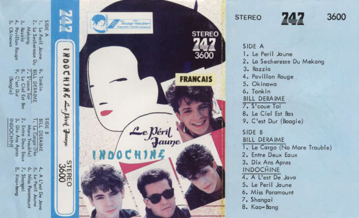 Fichier:Indochine - Le Péril Jaune + Bill Deraime - Entre Deux Eaux (albums non officiel) K7 - FR - ("747" 3600) - Front Déplié.jpg